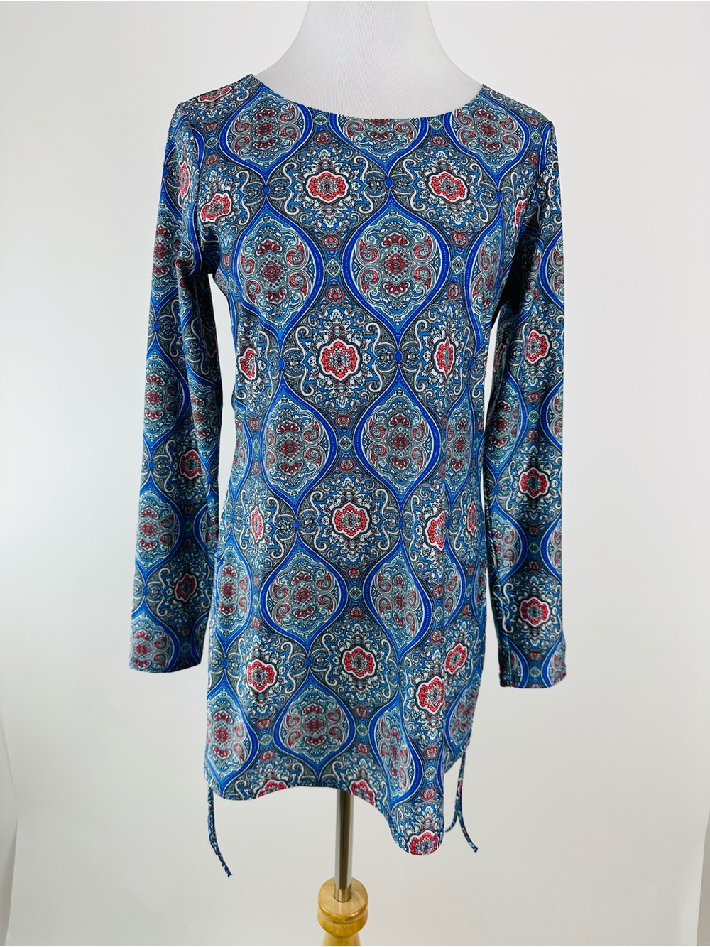 Coolibar Ruched Swim Shirt Blue Pattern Sun Protection Small